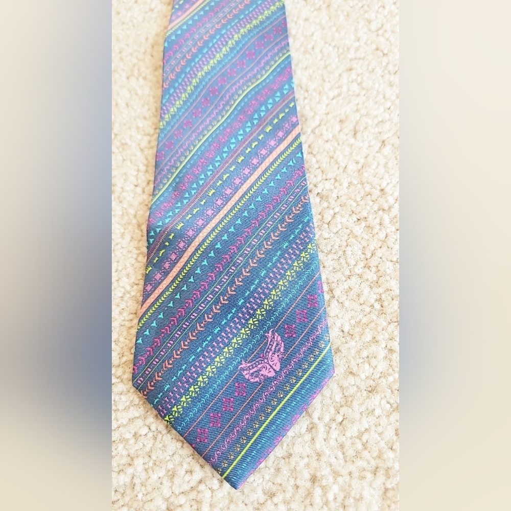 Ford Warriors in Pink men's neck tie 100% silk Preowned blue pink orange yellow/